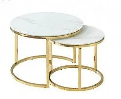 Комплект Signal MUSE II, 2 стола журнальных (эффект белого мрамора/золотой)