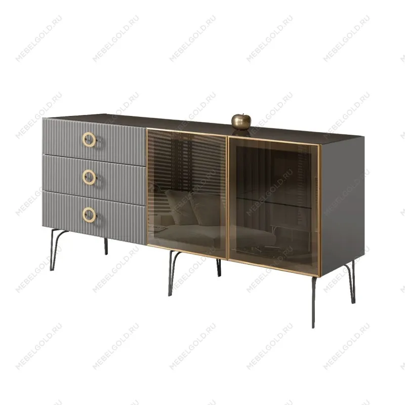 Комод 1.6м Bogemia Fillini (Серый) (Lakobel/Золото) БМКМ-4(Fi)[5]