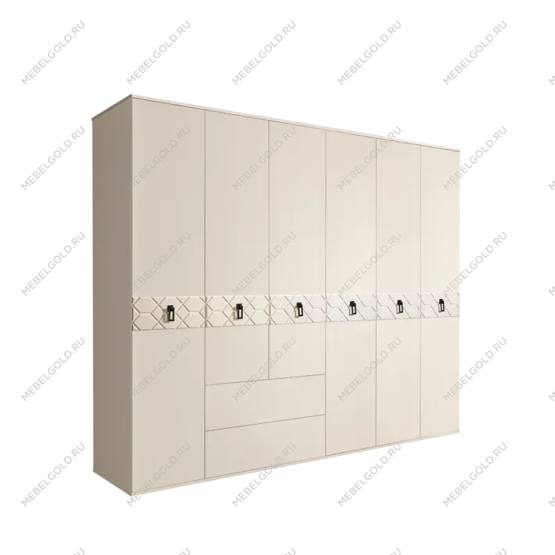 Шкаф 6-ти дверный с ящиками, Bogemia Farfalle (Слоновая кость/Черный) БМШ2/61(Fa)