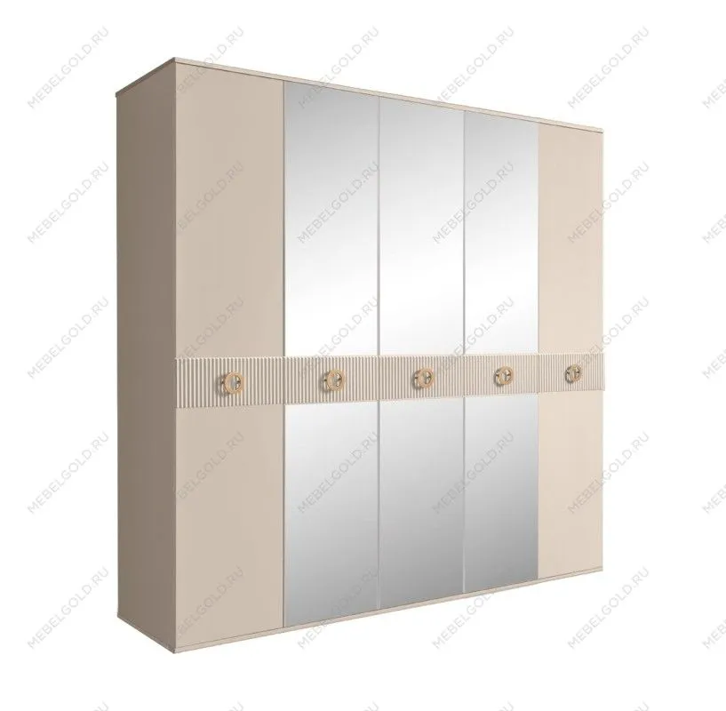 Шкаф 5-ти дв. с зеркалами Bogemia Fillini (Ваниль/Золото) БМШ1/5(Fi)