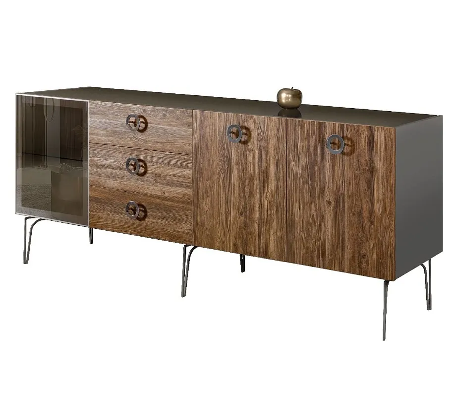 Комод 2.1м Bogemia Wood Fi (Серый) (Lakobel/Хром) БМКМ-5(Wo)[4]