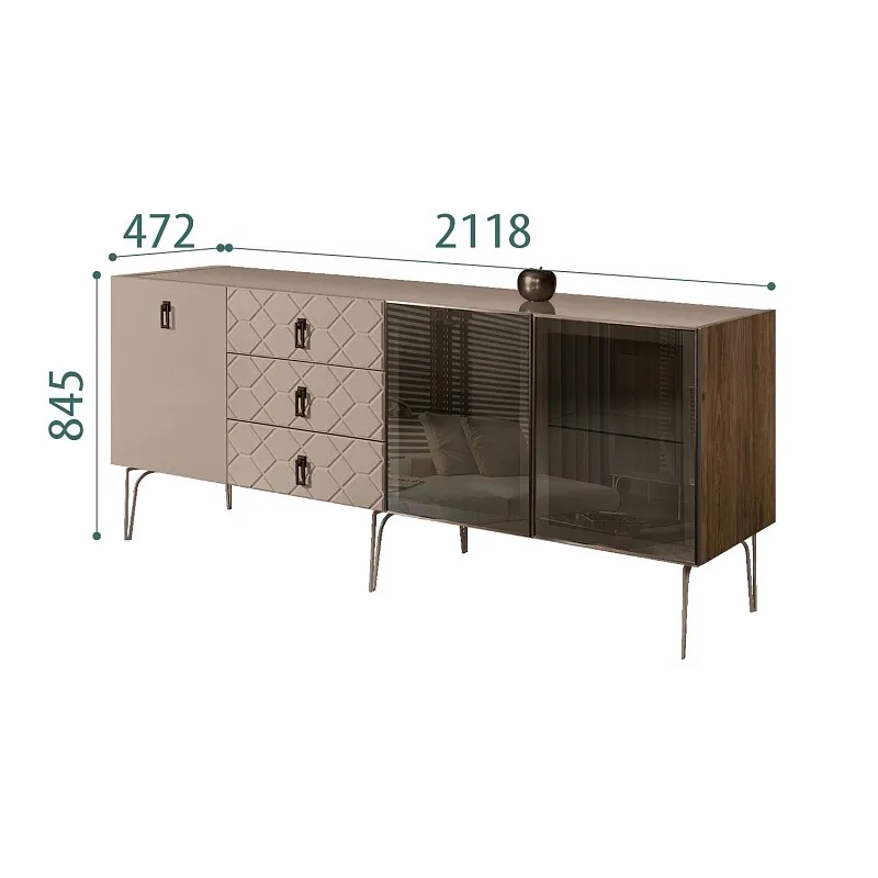 Комод 2.1м Bogemia Woodline Fa (Мокка) (Lakobel/Черный) БМКМ-5[5][10]