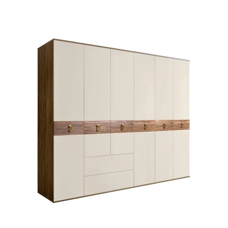 Шкаф 6-ти дверный с ящиками, Bogemia Woodline Wood Fa (Слоновая кость/Золото) БМШ2/61(Wo)