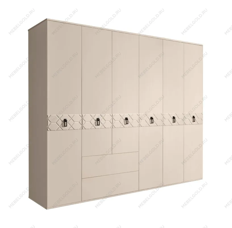 Шкаф 6-ти дверный с ящиками, Bogemia Farfalle (Ваниль/Черный) БМШ2/61(Fa)