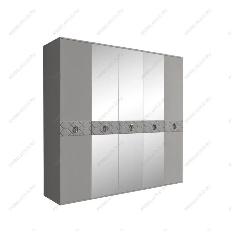 Шкаф 5-ти дв. с зеркалами Bogemia Farfalle (Серый/Хром) БМШ1/5(Fa)