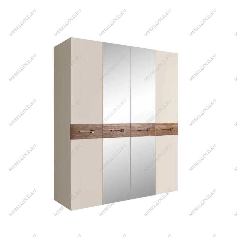 Шкаф 4-х дв. с зеркалами Bogemia Wood Wo (Слоновая кость/Золото) БМШ1/4(Wo)