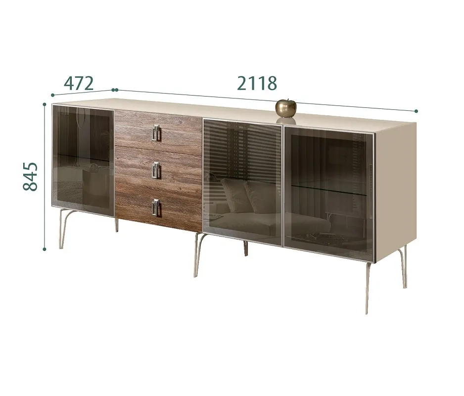 Комод 2.1м Bogemia Wood Fa (Ваниль) (Lakobel/Хром) БМКМ-5(Wo)[5]