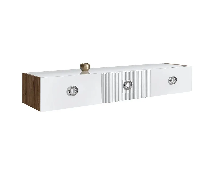 Тумба телевизионная 1.6м Bogemia Woodline Fly Fi (Белый) (Lakobel/Хром) БМТ-1[10]