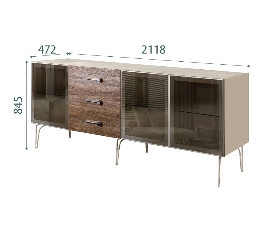Комод 2.1м Bogemia Wood Wo (Ваниль) (Novabuk/Хром) БМКМ-5(Wo)[5]