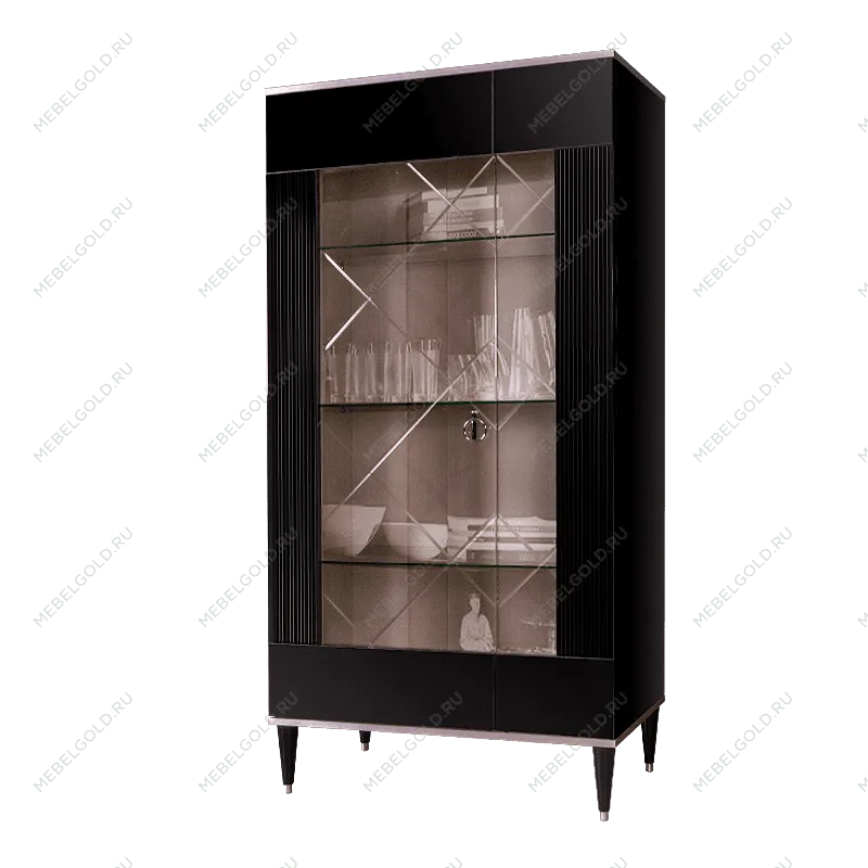 Витрина 2-ств. Римини СОЛО (Черный/Серебро) (Левая) РМВ2-2С(s)