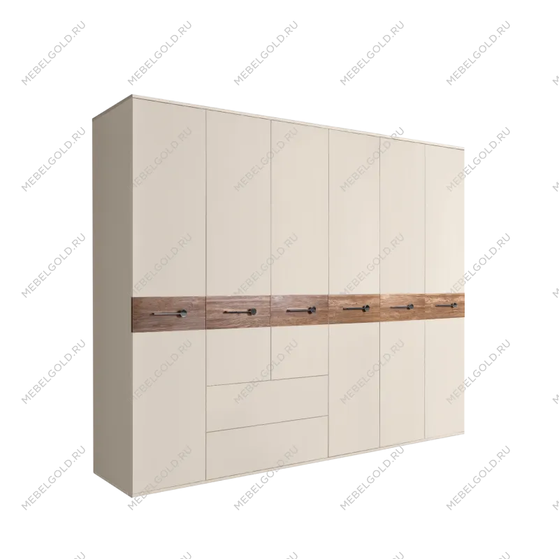 Шкаф 6-ти дверный с ящиками, Bogemia Wood Wo (Слоновая кость/Хром) БМШ2/61(Wo)