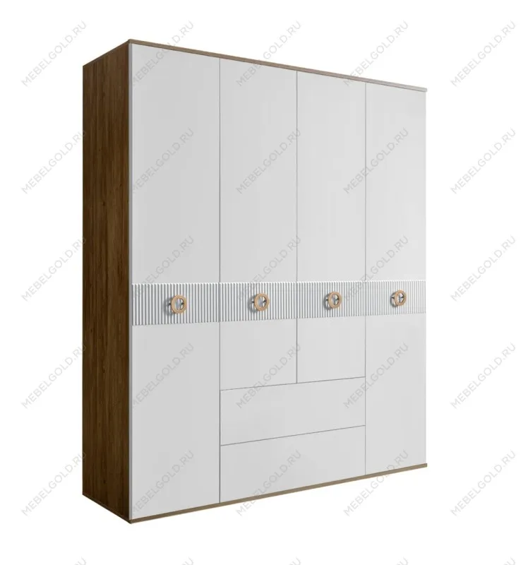 Шкаф 4-х дверный с ящиками Bogemia Woodline Fi (Белый/Золото) БМШ2/41