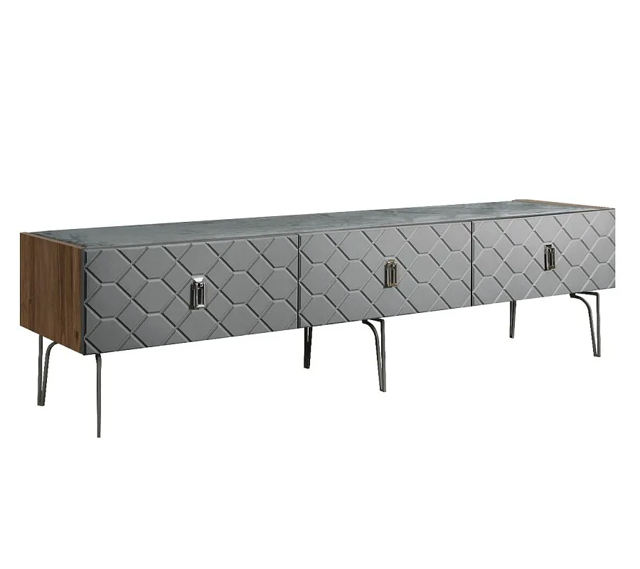 Тумба телевизионная 2.1м Bogemia Woodline Fa (Серый) (Novabuk/Хром) БМТ-2