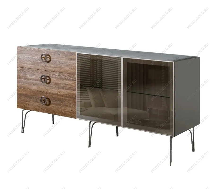 Комод 1.6м Bogemia Wood Fi (Серый) (Novabuk/Хром) БМКМ-4(Wo)[5]