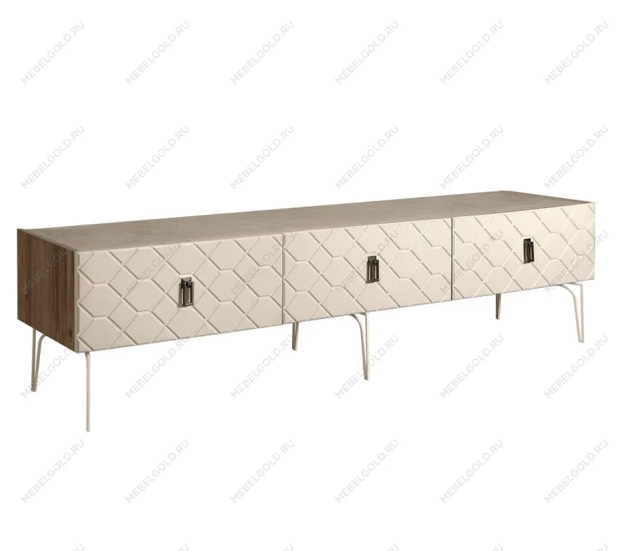 Тумба телевизионная 2.1м Bogemia Woodline Fa (Слоновая кость) (Novabuk/Черный) БМТ-2