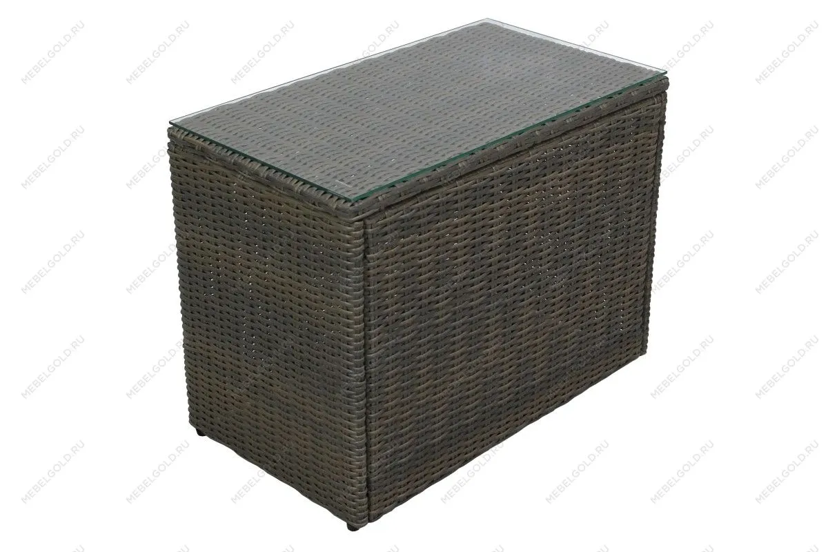 Набор мебели Драмен арт.GS009 серо-коричневый, серый (стол, 2 угл.кресла, 2 пуфа, ротанг серо-корич, подушки серые) | изображение 3