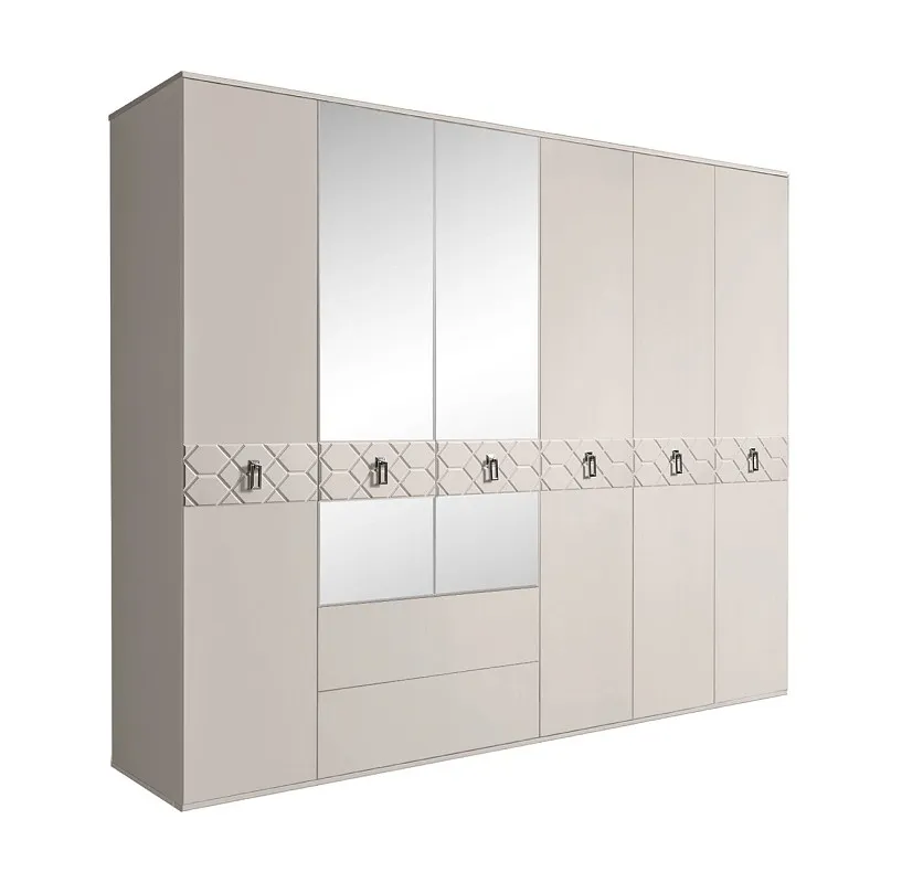Шкаф 6-ти дверный с зеркалами, с ящиками, Bogemia Farfalle (Шелк/Хром) БМШ1/61(Fa)