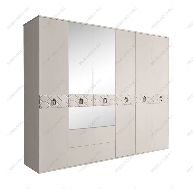 Шкаф 6-ти дверный с зеркалами, с ящиками, Bogemia Farfalle (Шелк/Хром) БМШ1/61(Fa)