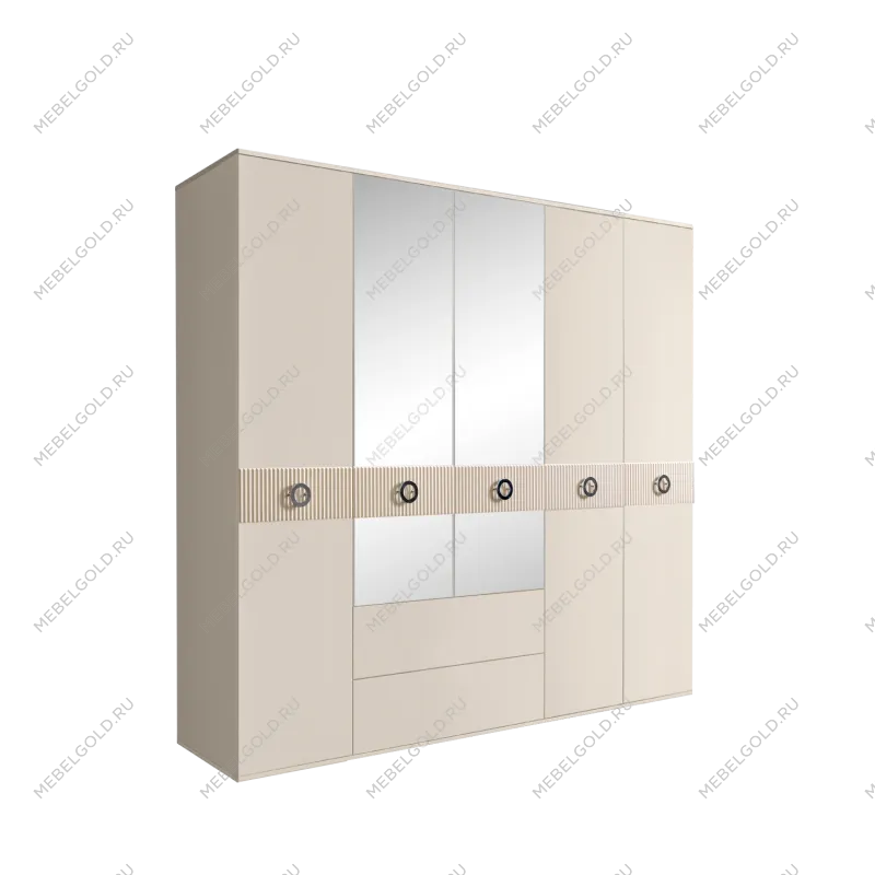 Шкаф 5-ти дверный с зеркалами, с ящиками, Bogemia Fillini (Слоновая кость/Хром) БМШ1/51(Fi)