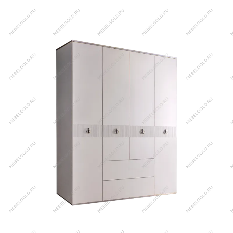 Шкаф 4-х дверный с ящиками Римини СОЛО (Белый/Серебро) РМШ2/41(s)