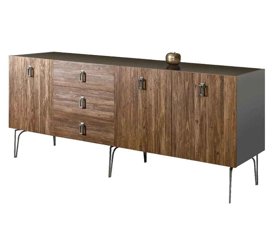 Комод 2.1м Bogemia Wood Fa (Серый) (Lakobel/Хром) БМКМ-5(Wo)