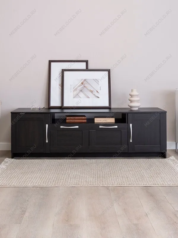 Тумба для ТВ Сириус, 2 двери и 2 ящика, 156х41х47 см, дуб венге, черно-коричневая | изображение 1