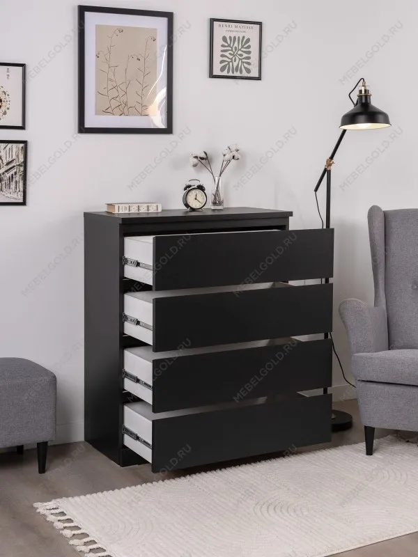 Комод Варма, 4 ящика, 80х100х40 см, шпон натурального дерева, ясень черный | изображение 6