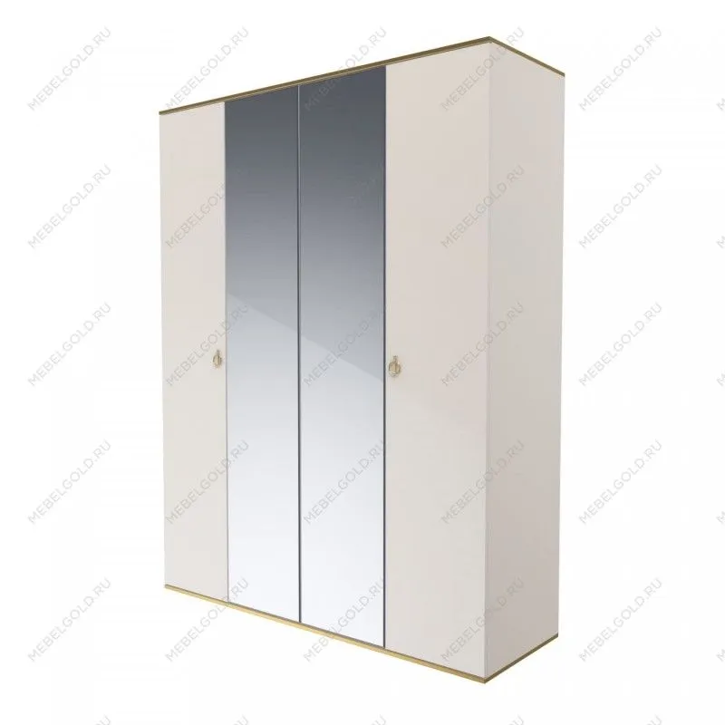 Шкаф 4-х дверный с зеркалом Римини (Слоновая кость/Золото) РМШ1/4