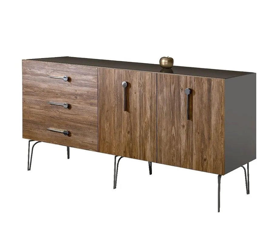 Комод 1.6м Bogemia Wood Wo (Серый) (Lakobel/Хром) БМКМ-4(Wo)