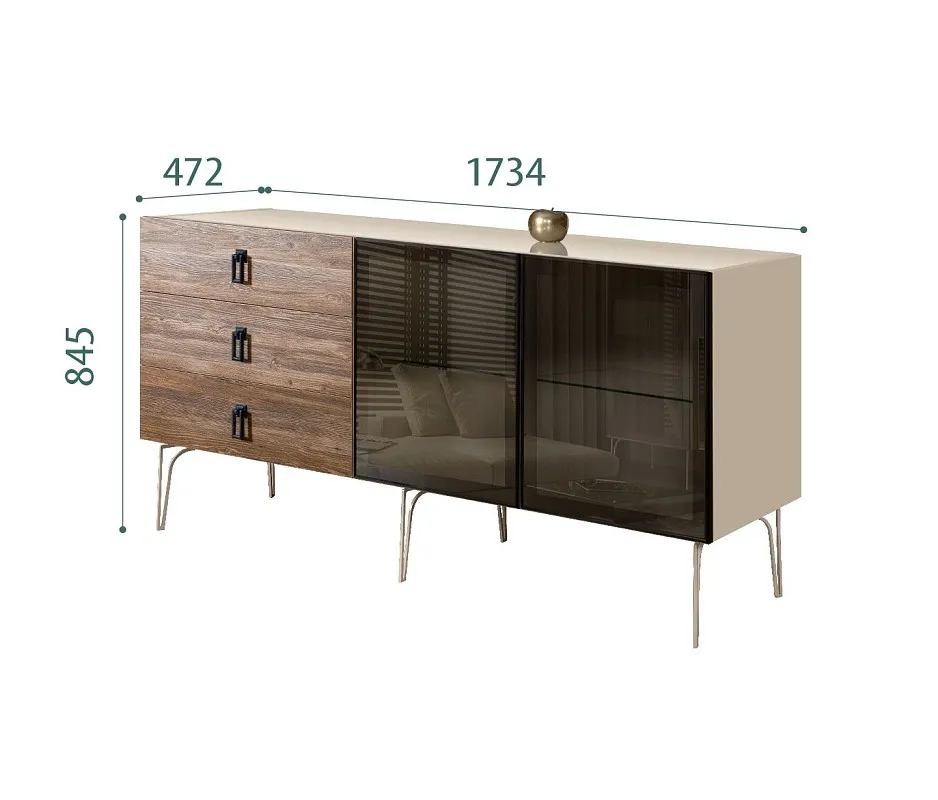 Комод 1.6м Bogemia Wood Fa (Ваниль) (Lakobel/Черный) БМКМ-4(Wo)[5]