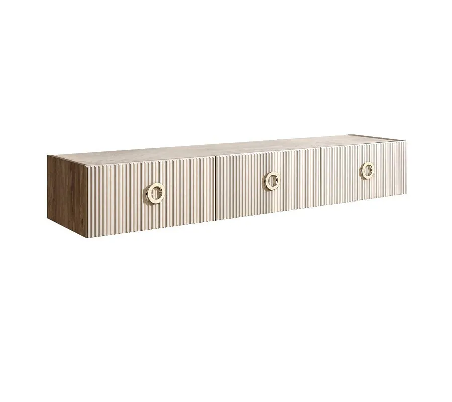 Тумба телевизионная 1.6м Bogemia Woodline Fly Fi (Слоновая кость) (Novabuk/Золото) БМТ-1