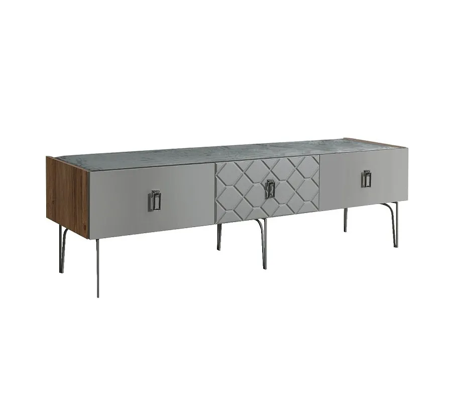 Тумба телевизионная 1.6м Bogemia Woodline Fa (Серый) (Novabuk/Хром) БМТ-1[10]