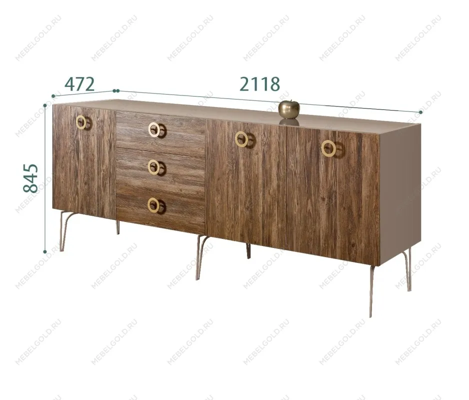 Комод 2.1м Bogemia Wood Fi (Мокка) (Lakobel/Золото) БМКМ-5(Wo)