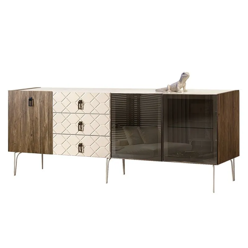 Комод 2.1м Bogemia Woodline Wood Fa (Слоновая кость) (Lakobel/Черный) БМКМ-5[5][10]