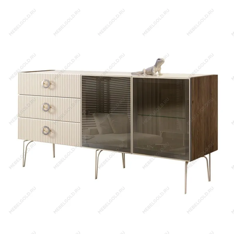 Комод 1.6м Bogemia Woodline Fi (Слоновая кость) (Lakobel/Хром) БМКМ-4[5]