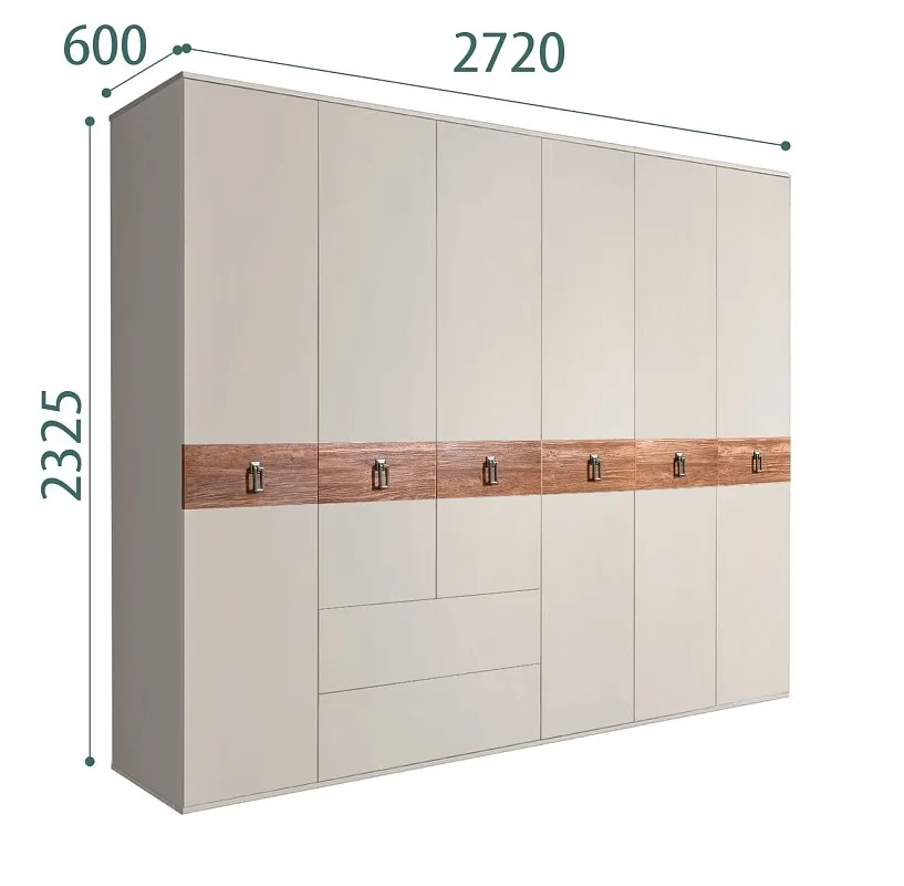 Шкаф 6-ти дверный с ящиками, Bogemia Wood Fa (Шелк/Хром) БМШ2/61(Wo)