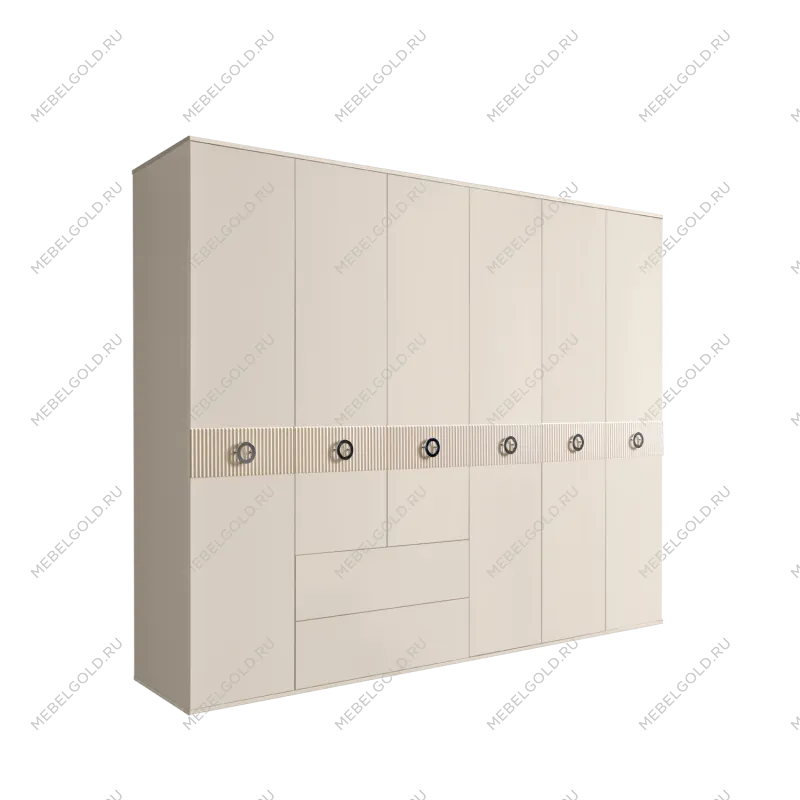 Шкаф 6-ти дверный с ящиками, Bogemia Fillini (Слоновая кость/Хром) БМШ2/61(Fi)