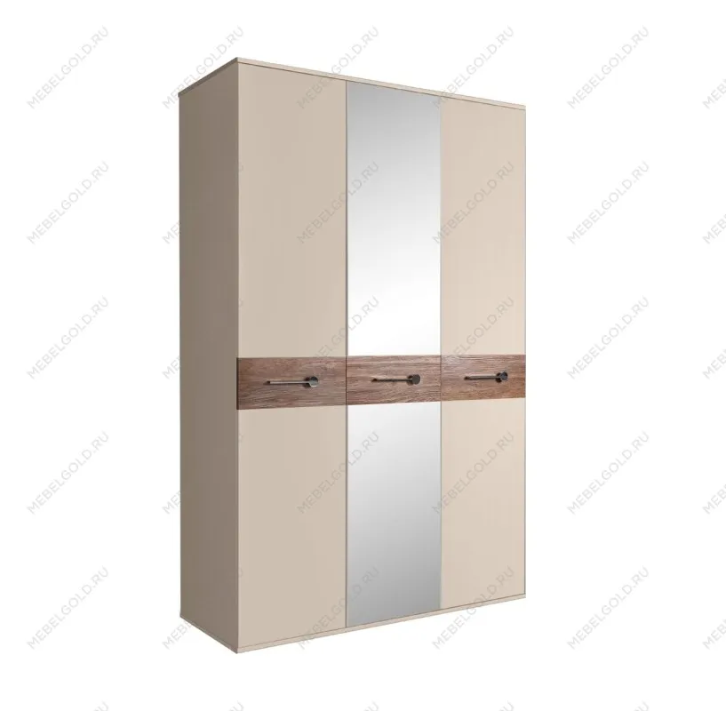 Шкаф 3-х дверный с зеркалом Bogemia Wood Wo (Ваниль/Хром) БМШ1/3(Wo)