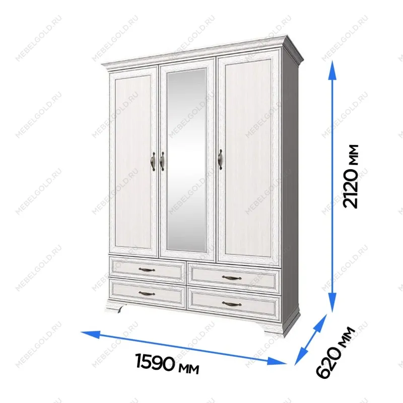 Шкаф 3-створчатый Тиффани 3D4S вудлайн кремовый | изображение 2