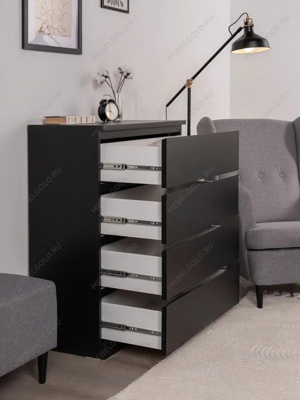 Комод Варма, 4 ящика, 80х100х40 см, шпон натурального дерева, ясень черный | изображение 7