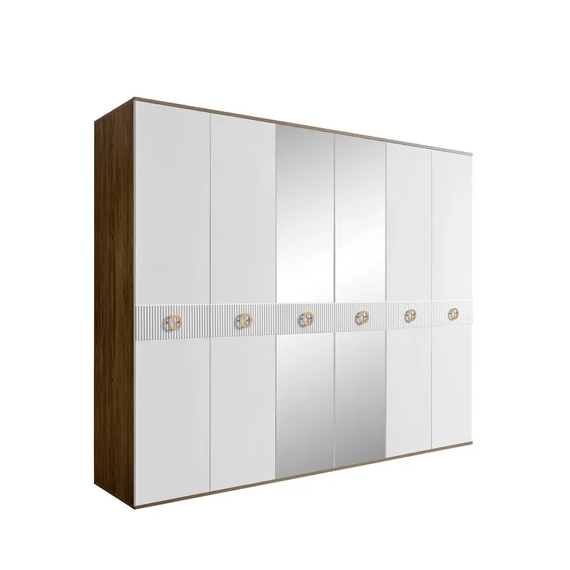 Шкаф 6-ти дв. с зеркалами Bogemia Woodline Fi (Белый/Золото) БМШ1/6(Fi)