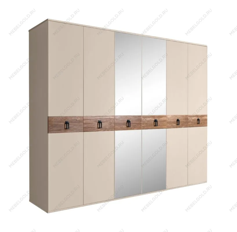 Шкаф 6-ти дв. с зеркалами Bogemia Wood Fa (Ваниль/Черный) БМШ1/6(Wo)