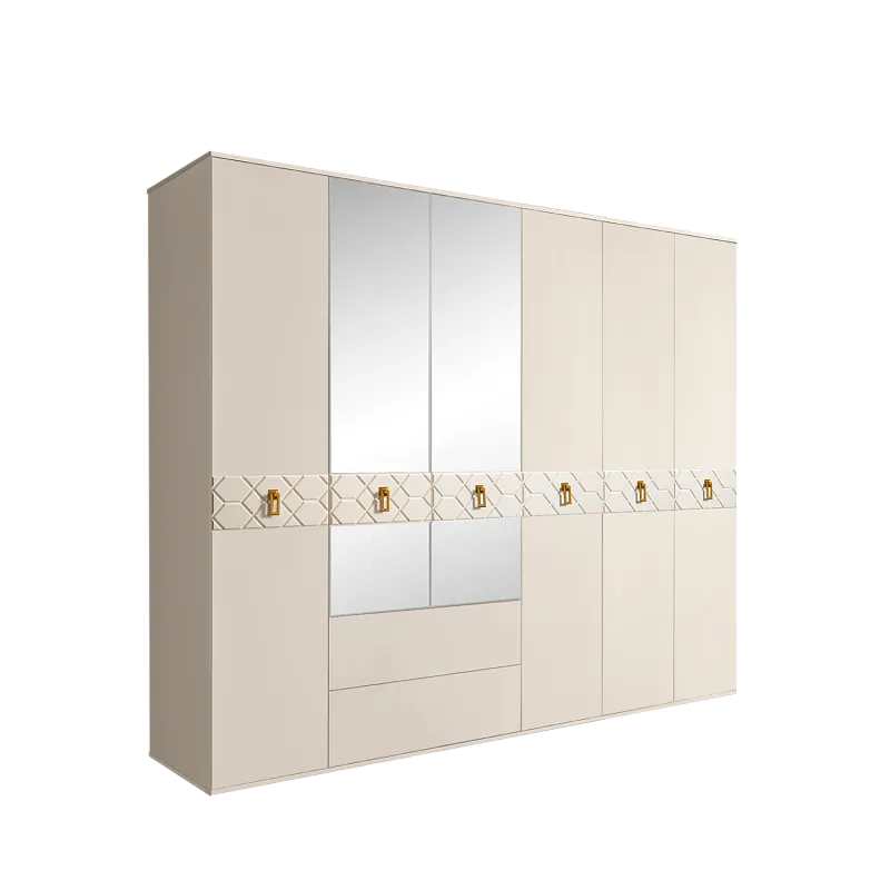 Шкаф 6-ти дверный с зеркалами, с ящиками, Bogemia Farfalle (Слоновая кость/Золото) БМШ1/61(Fa)