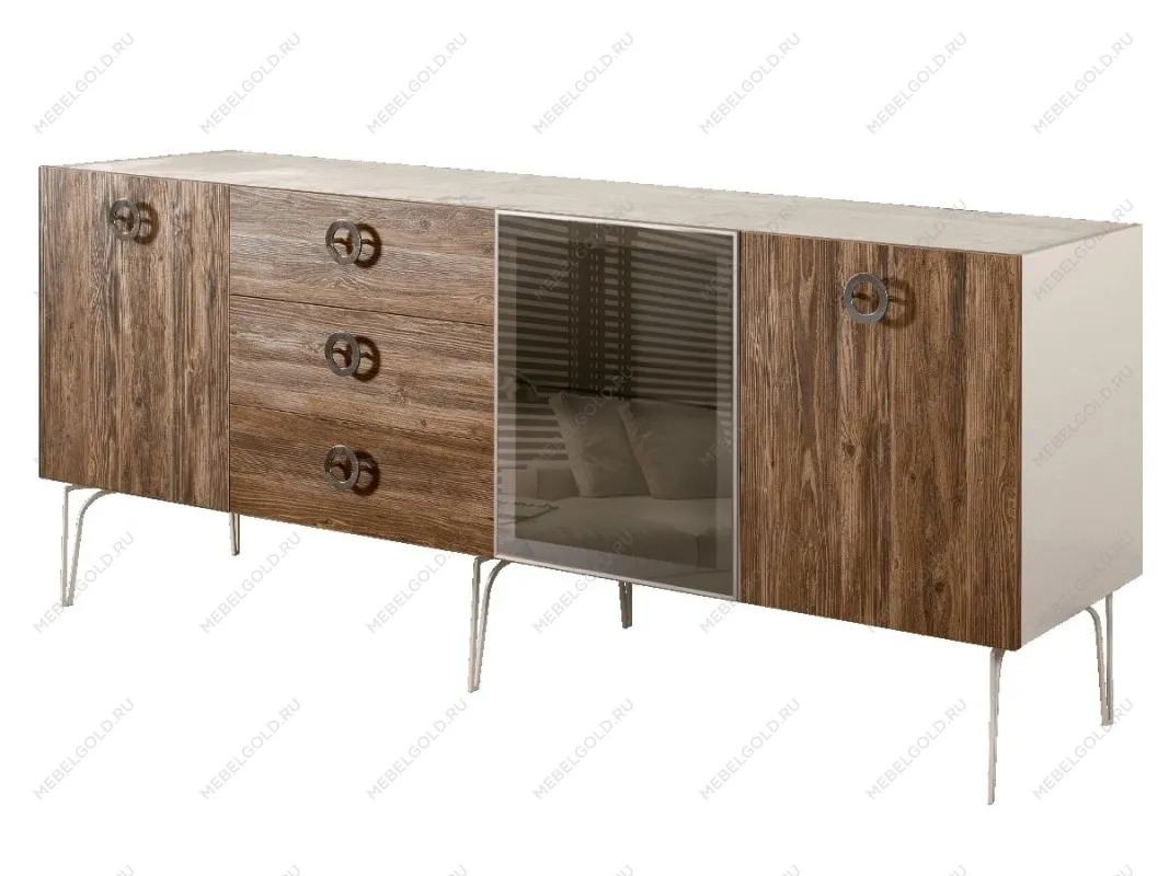 Комод 2.1м Bogemia Wood Fi (Слоновая кость) (Novabuk/Хром) БМКМ-5(Wo)[4]