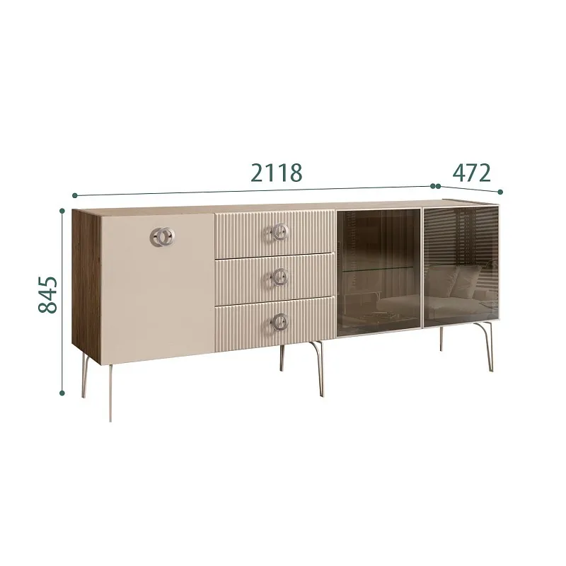 Комод 2.1м Bogemia Woodline Fi (Ваниль) (Novabuk/Хром) БМКМ-5[5][10]