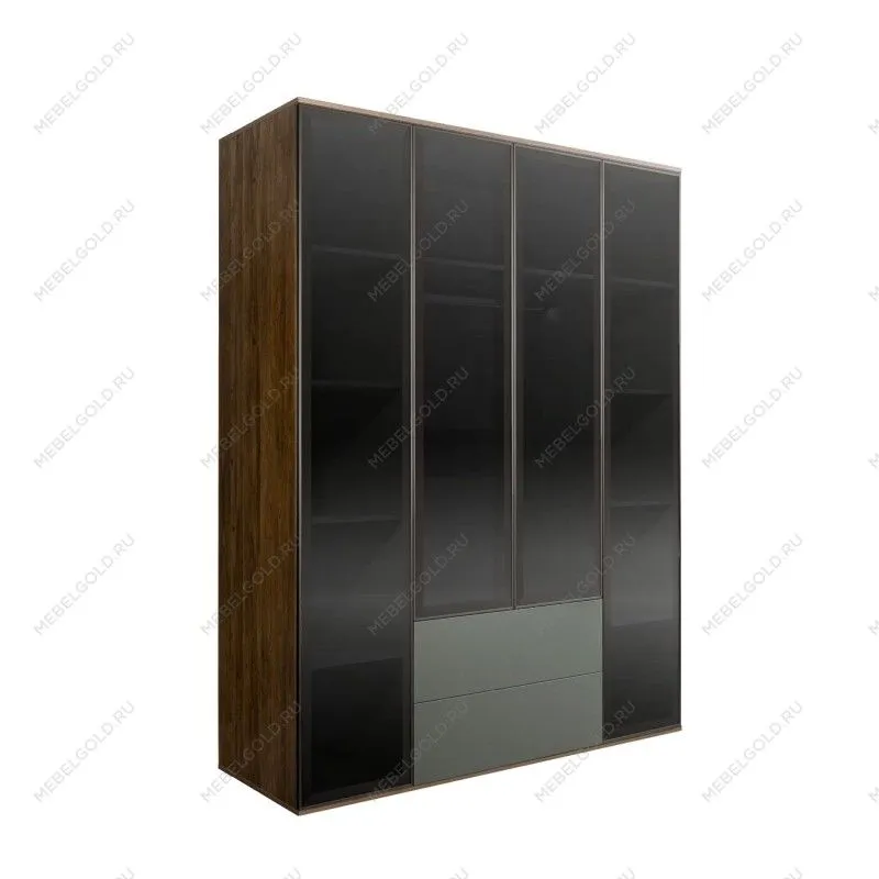 Шкаф 4-х дв. с ящиками Bogemia Woodline Air (Серый/Черный) БМШ2/42(4)