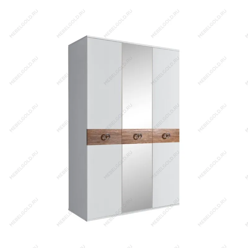 Шкаф 3-х дверный с зеркалом Bogemia Wood Fi (Белый/Хром) БМШ1/3(Wo)