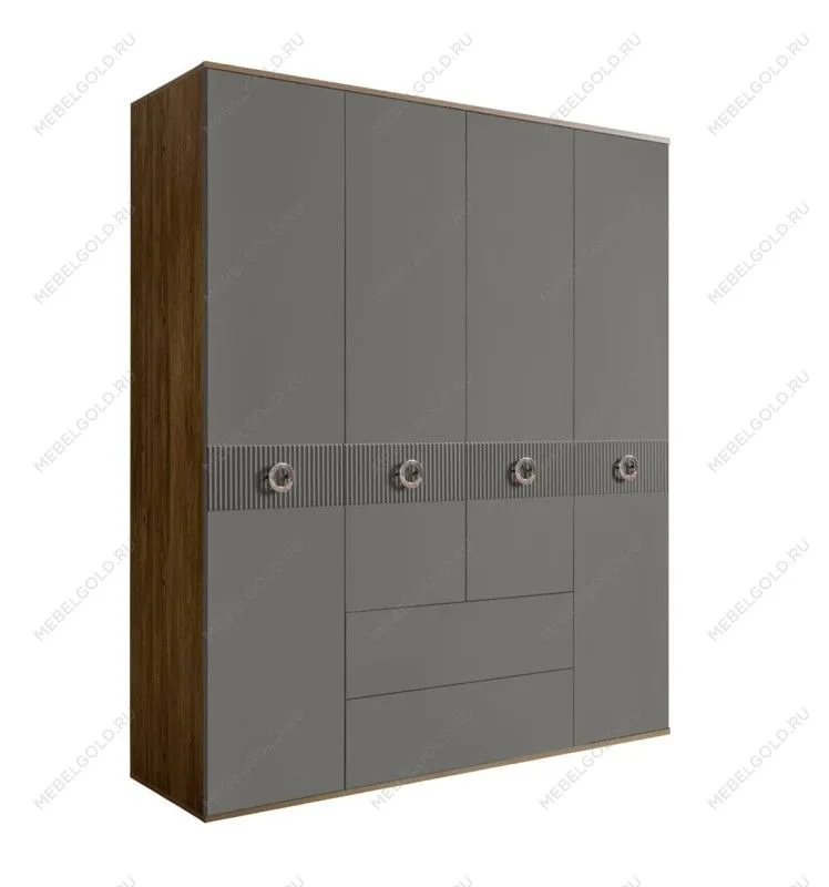 Шкаф 4-х дверный с ящиками Bogemia Woodline Fi (Серый/Хром) БМШ2/41