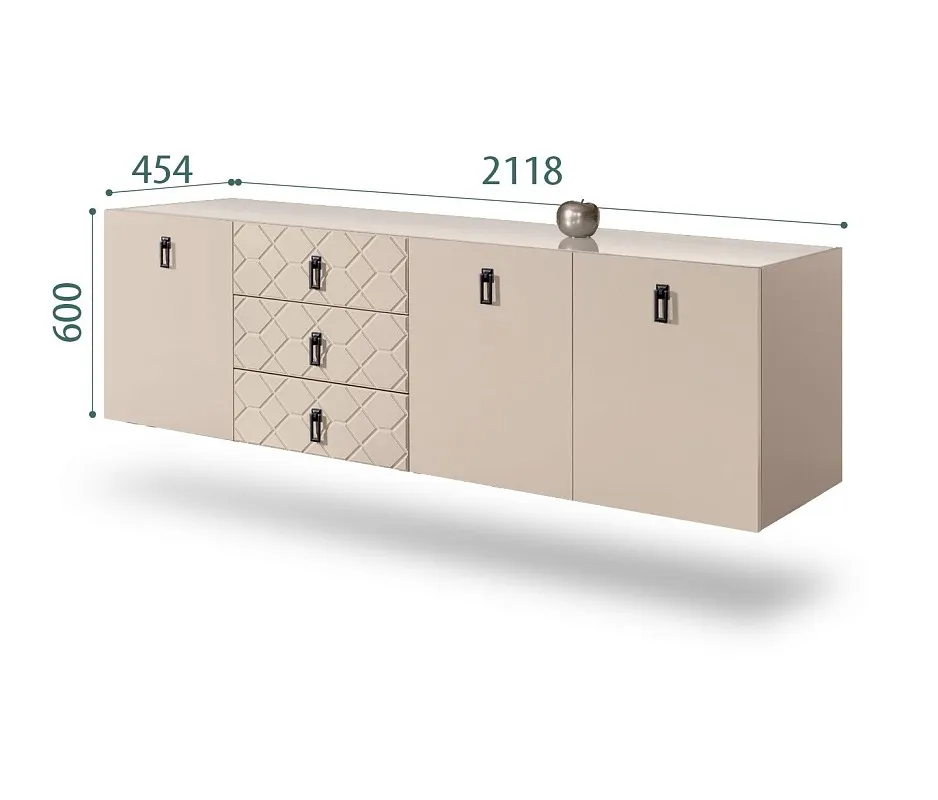 Комод 2.1м Bogemia Fly Farfalle (Ваниль) (Lakobel/Черный) БМКМ-5