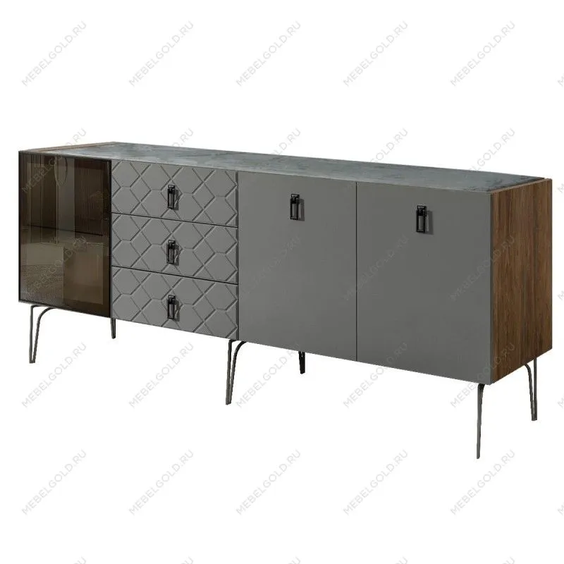 Комод 2.1м Bogemia Woodline Fa (Серый) (Novabuk/Черный) БМКМ-5[4]